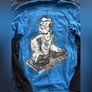 Popeye DJ Blue Long Sleeve Kids Tee